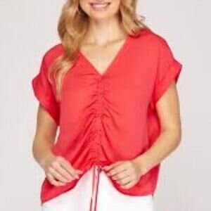 26 SHE & SKY RUCHED PINK  PLUS SIZE BLOUSE